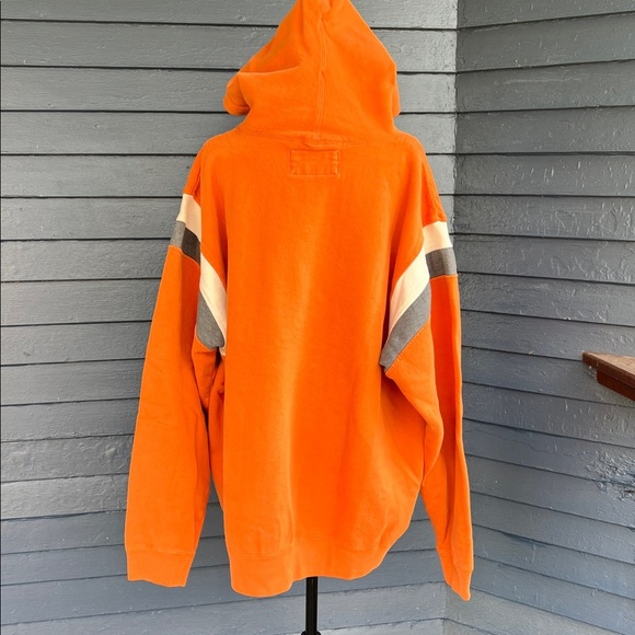 Vintage Russell Athletic Orange Hooded Sweater with Gray Stripes - Picture 7 of 8